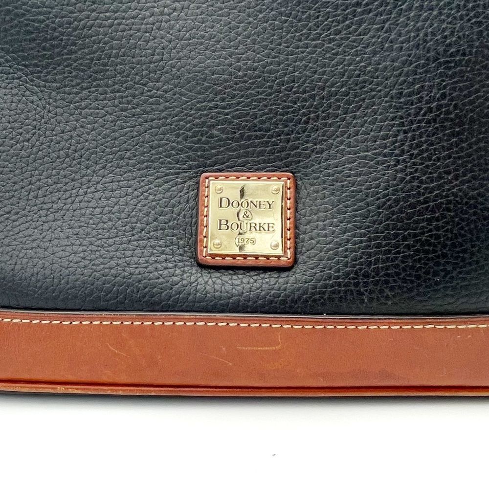 Dooney & Bourke Pebble Grain Zip Around Satchel Black & Cognac Brown Leather Bag - Picture 7 of 16